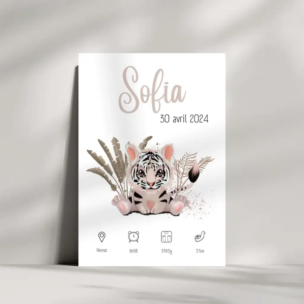 Affiche de naissance personnalisable "Savane", lion