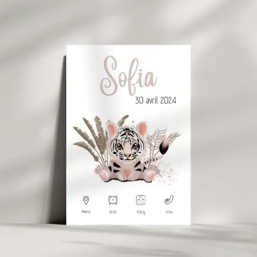 Affiche de naissance personnalisable "Savane", lion